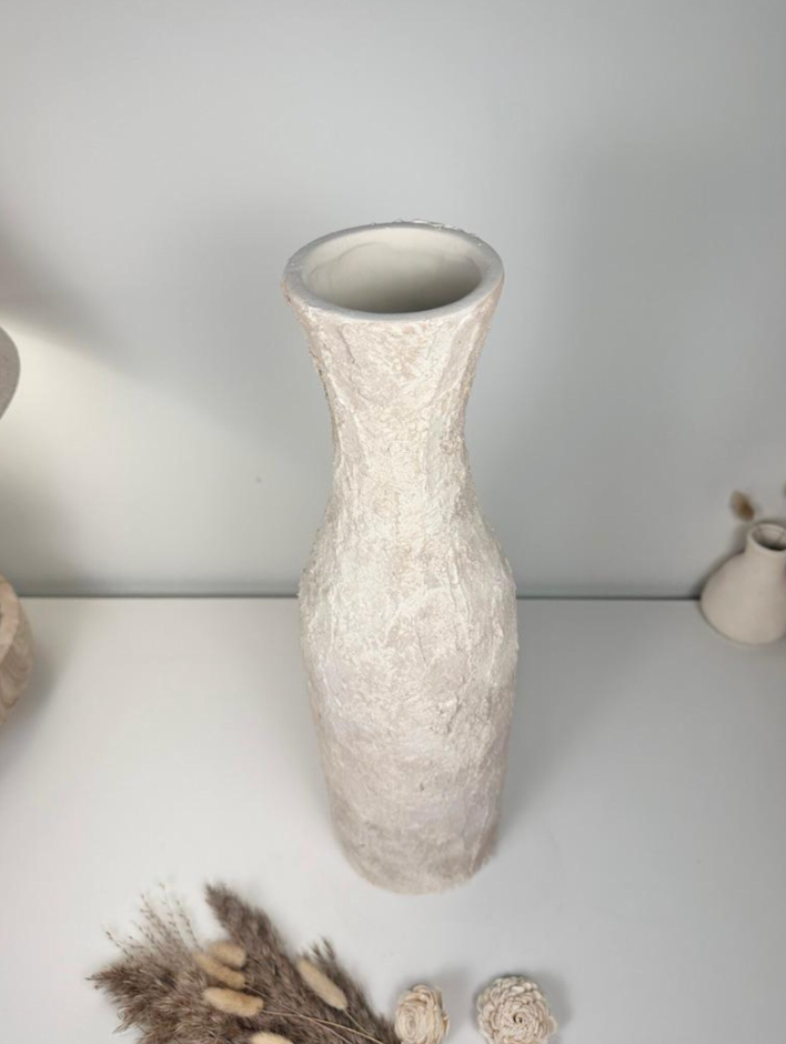 Minimalist Art Piece Floor Vase 19.5" tall Textured Hand-painted Metal/Ceramic  - Off White