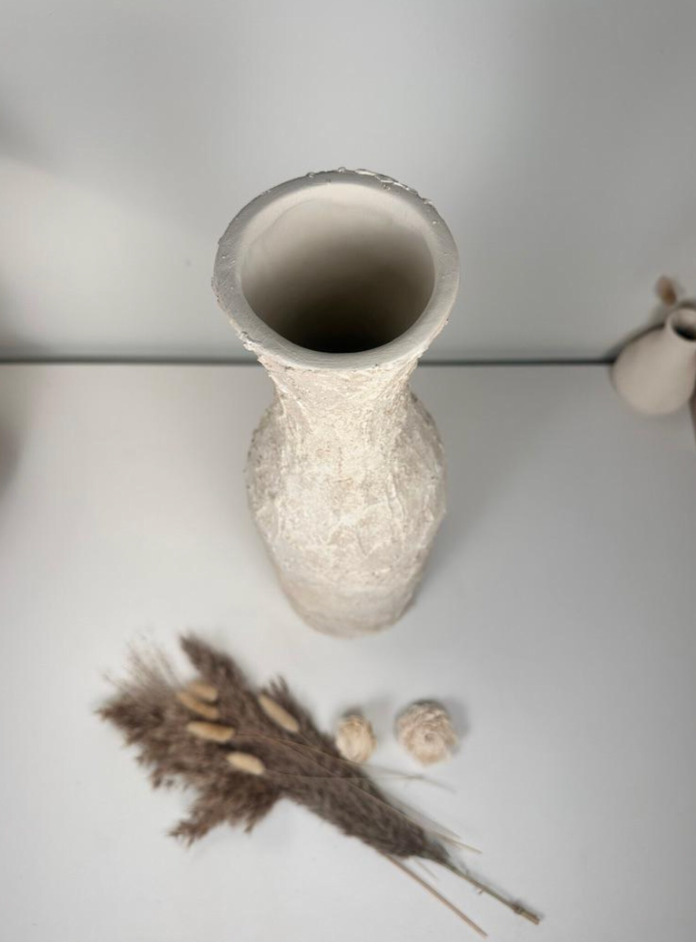 Minimalist Art Piece Floor Vase 19.5" tall Textured Hand-painted Metal/Ceramic  - Off White