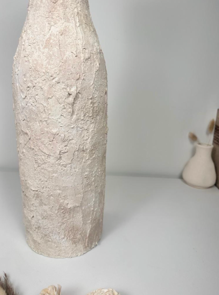 Minimalist Art Piece Floor Vase 19.5" tall Textured Hand-painted Metal/Ceramic  - Off White