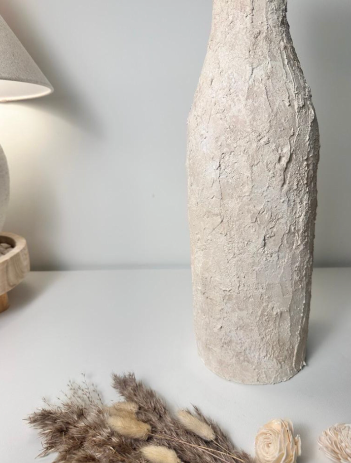 Minimalist Art Piece Floor Vase 19.5" tall Textured Hand-painted Metal/Ceramic  - Off White