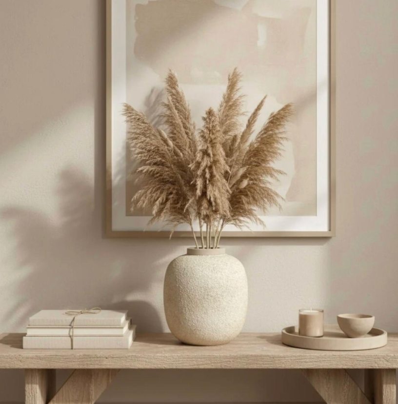 Minimalist Vase textured round 12“ tall beige