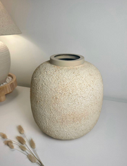 Minimalist Vase textured round 12“ tall beige