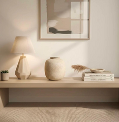 Minimalist Vase textured round 12“ tall beige