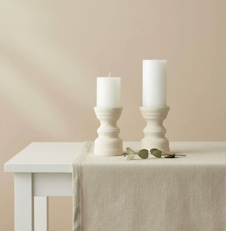 Set of 2 Candle Holders Minimalist Style Hand-Painted and Textured Wood 6" tall each