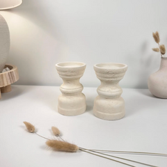 Set of 2 Candle Holders Minimalist Style Hand-Painted and Textured Wood 6" tall each