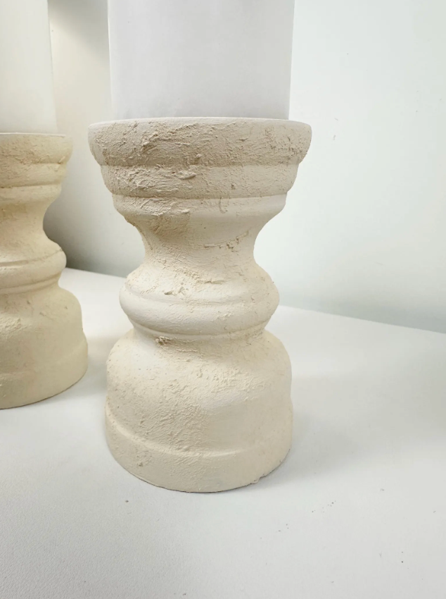 Set of 2 Candle Holders Minimalist Style Hand-Painted and Textured Wood 6" tall each