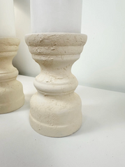 Set of 2 Candle Holders Minimalist Style Hand-Painted and Textured Wood 6" tall each