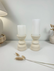 Set of 2 Candle Holders Minimalist Style Hand-Painted and Textured Wood 6" tall each