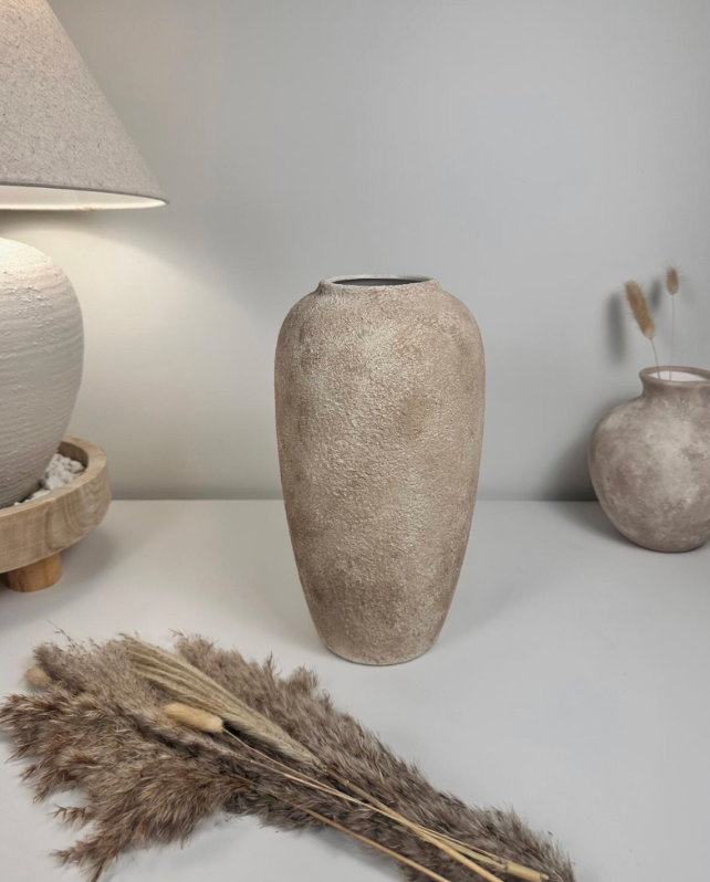 Minimalist Modern Ceramic Vase 12" tall - Hand-Painted light brown beige wash