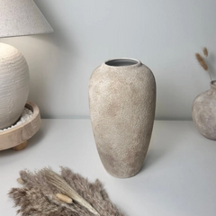Minimalist Modern Ceramic Vase 12" tall - Hand-Painted light brown beige wash