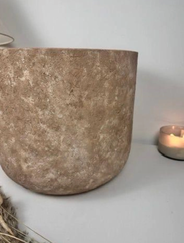 Rustic Hand-Painted & Textured Planter 12" tall with drainage hole one time creation - Brown washed