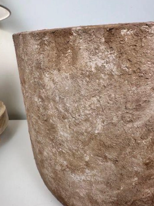 Rustic Hand-Painted & Textured Planter 12" tall with drainage hole one time creation - Brown washed