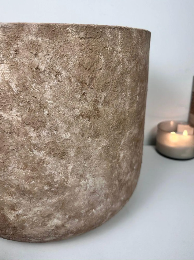 Rustic Hand-Painted & Textured Planter 12" tall with drainage hole one time creation - Brown washed