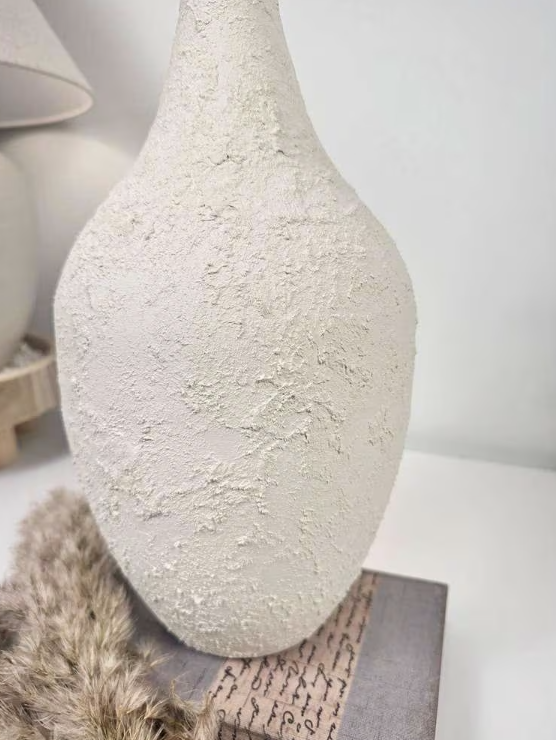 Minimalist Hand-Painted and Textured Vase 14" tall - White Cream