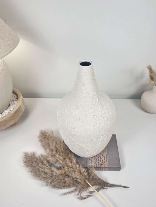 Minimalist Hand-Painted and Textured Vase 14" tall - White Cream