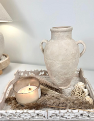 Minimalist Textured Hand-painted Ceramic Vase 12" tall - cream sand/off-white