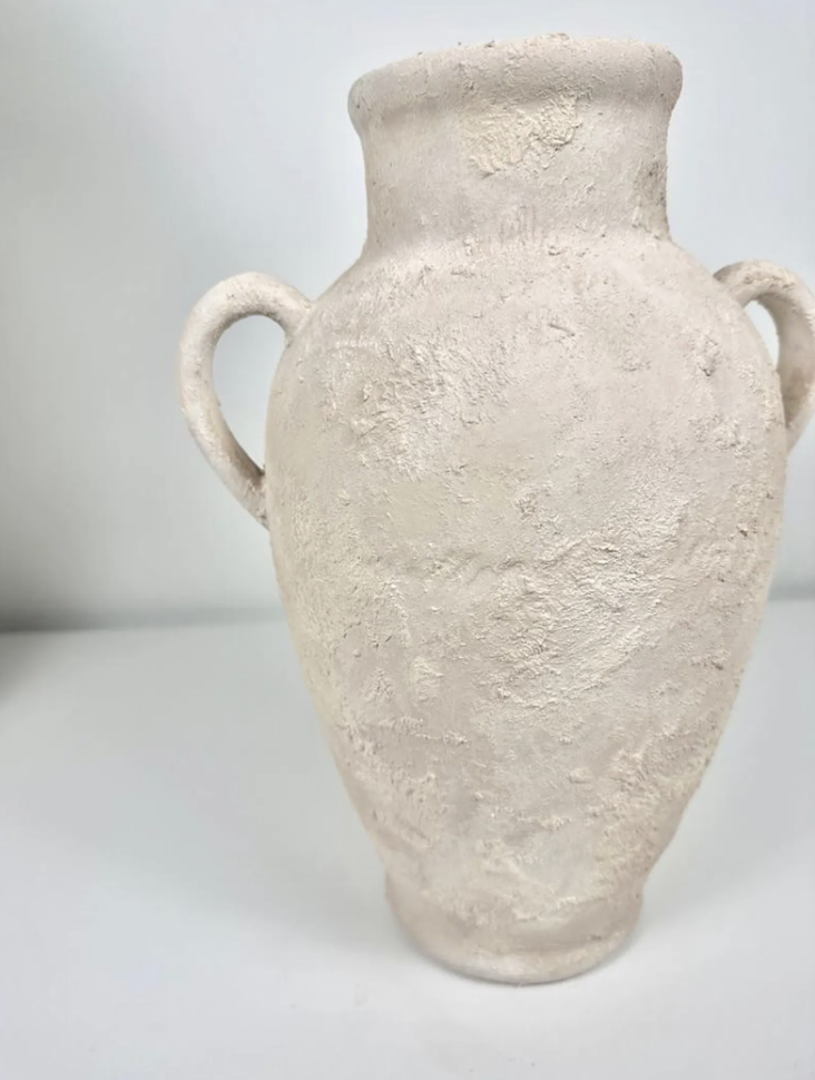 Minimalist Textured Hand-painted Ceramic Vase 12" tall - cream sand/off-white