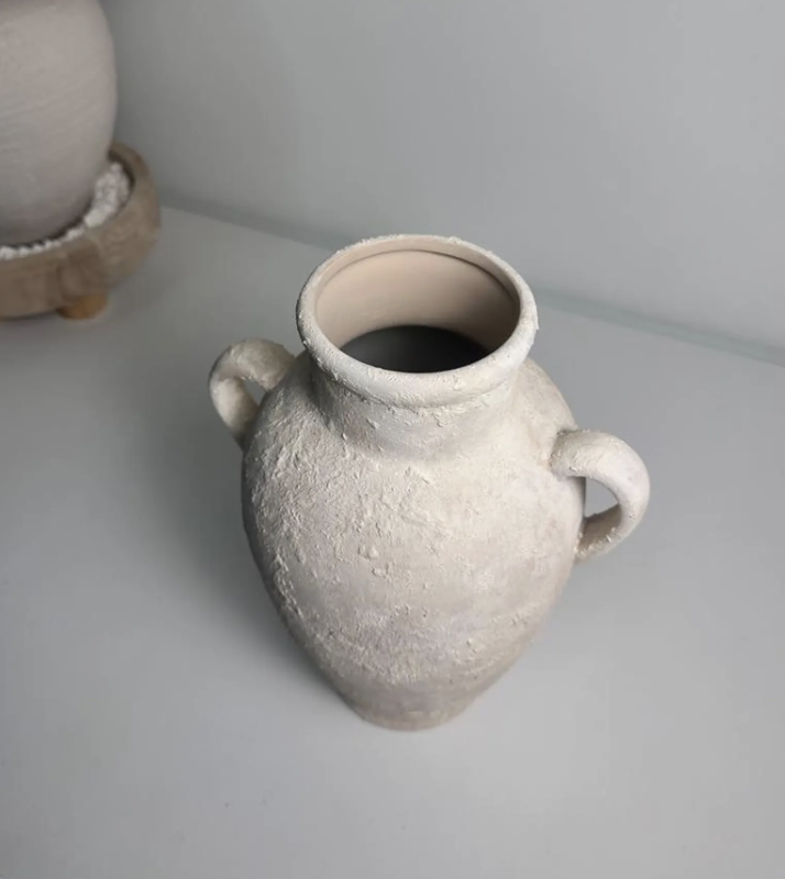 Minimalist Textured Hand-painted Ceramic Vase 12" tall - cream sand/off-white