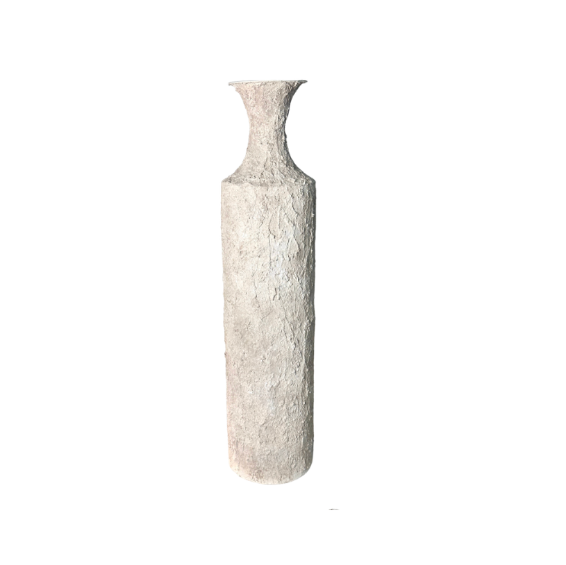 Minimalist Hand-painted Metal Textured Decorative Floor Vase 30"  - Cream wash
