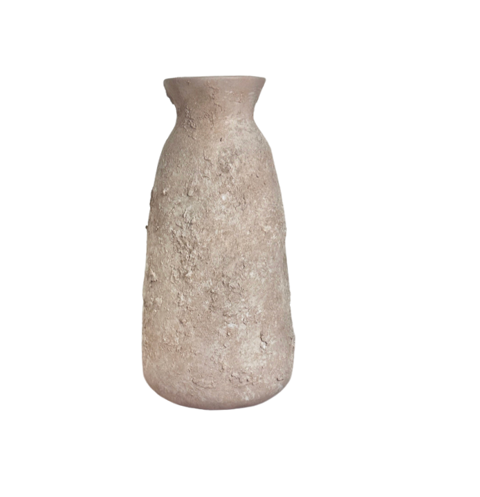 Rustic Ceramic Vase Textured Hand-Painted 9" tall - Light Beige Wash