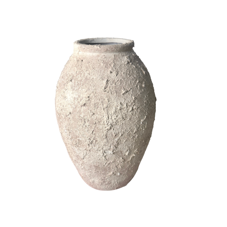 Minimalist Ceramic Vase Textured Hand-Painted 12" tall - Cream Wash