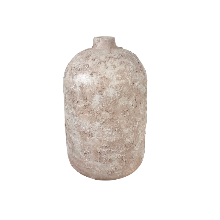Rustic Ceramic Jar Vase Textured Handcrafted 12" tall - Light Beige Wash