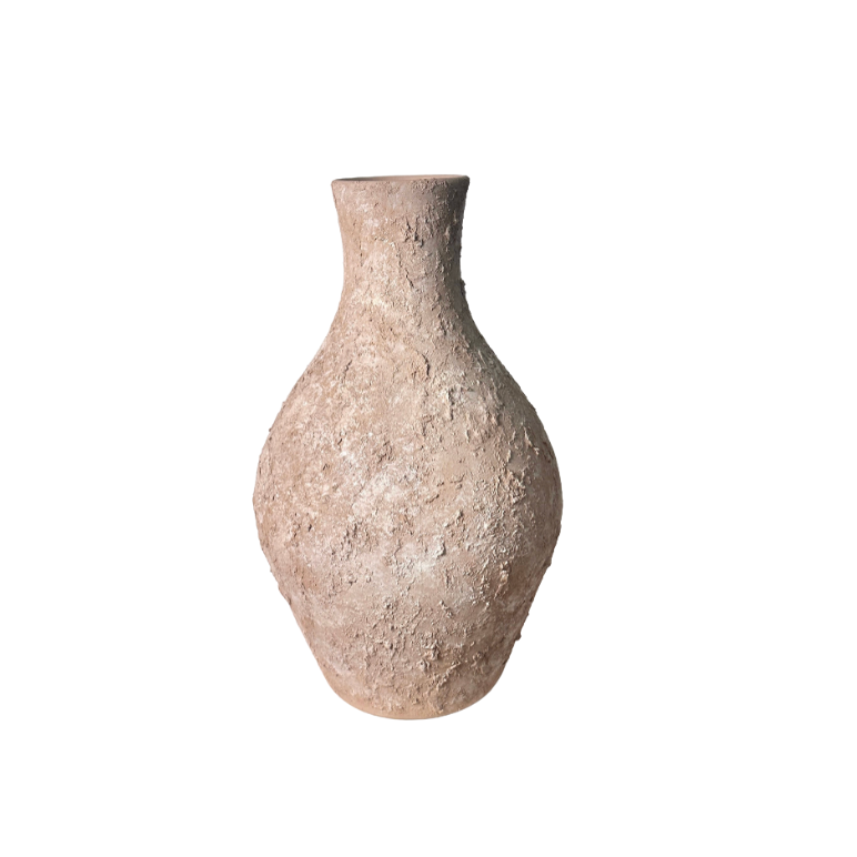 Rustic Ceramic Jar Vase Textured Handcrafted 14.5" tall - Light Beige Wash