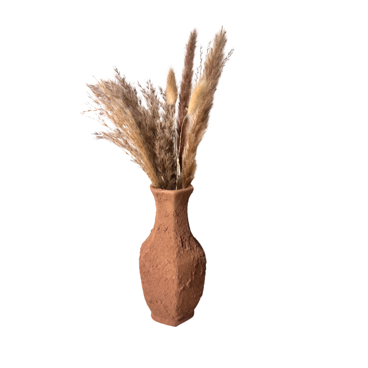 Rustic Ceramic Small Vase Textured Handcrafted 8" tall - Terracotta Brown