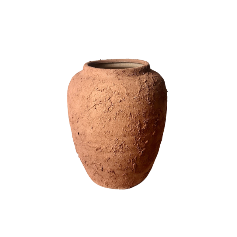 Rustic Ceramic Rounded Vase Textured Handcrafted 10" tall - Terracotta Brown
