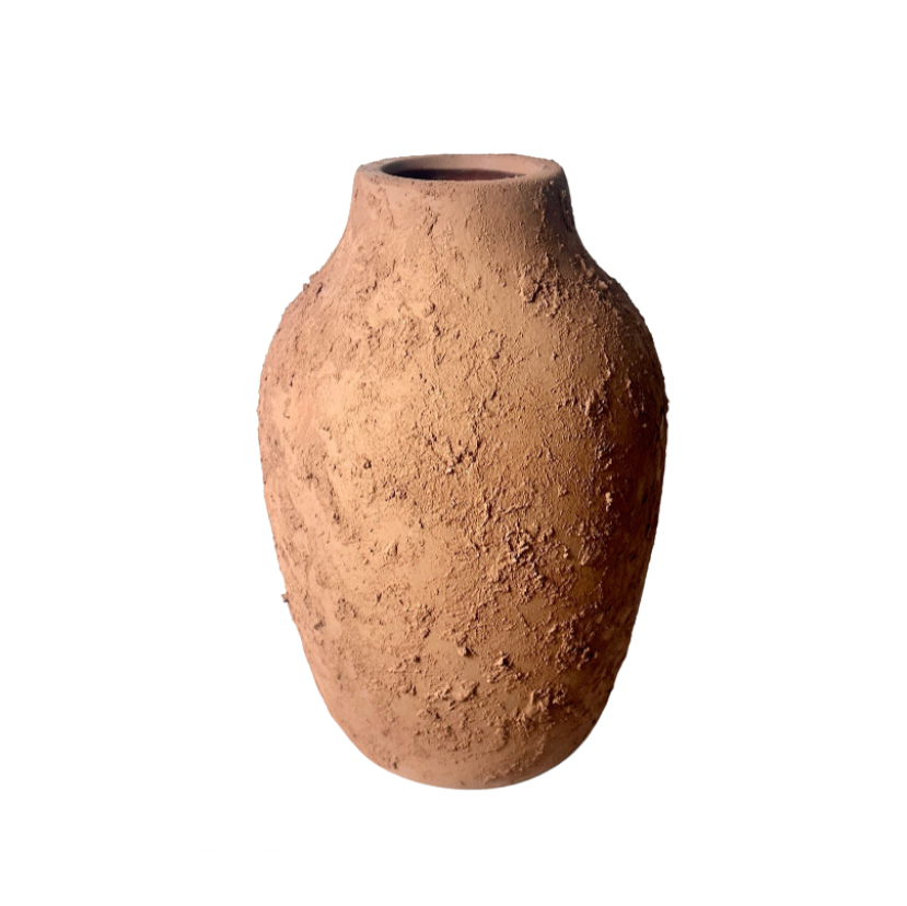 Rustic Ceramic Vase Textured Handcrafted 10" tall - Terracotta Brown