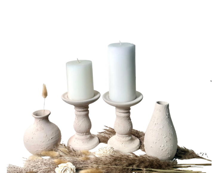 Set of 4 pieces Minimalist Candle Holders with 2 Small Vases - Cream Blush