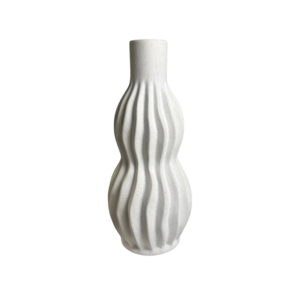 Minimalist Handcrafted Modern Ceramic Stripes Vase 14" tall  - Off White