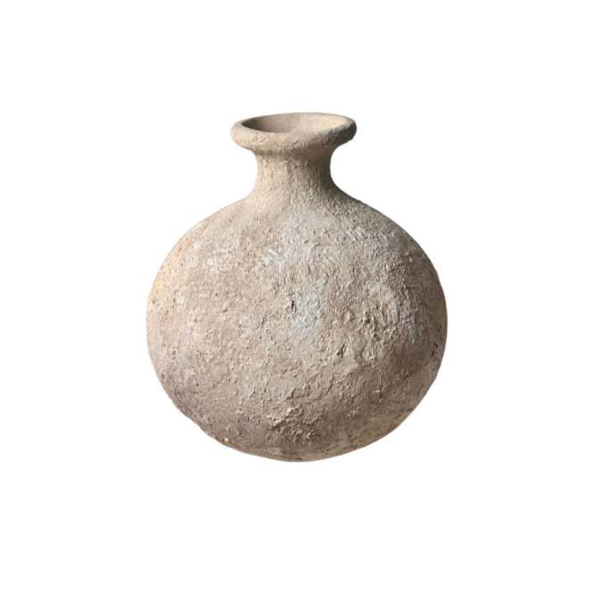 Rustic Hand-Painted Ceramic Round Bottle Vase 12" tall - Cream Sand Wash