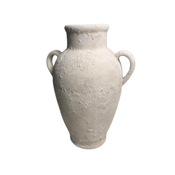 Minimalist Textured Hand-painted Ceramic Vase 12" tall - cream sand/off-white