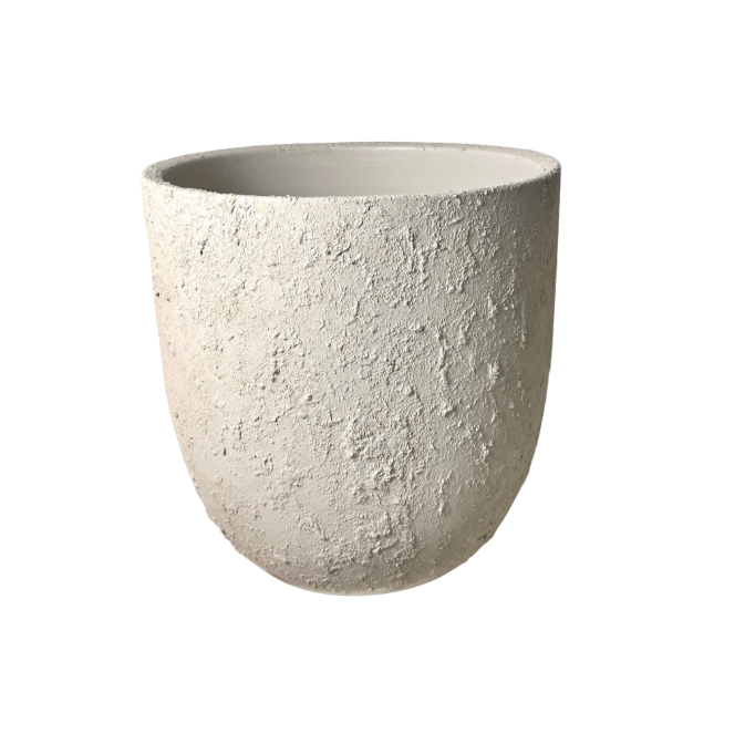 13.5" Minimalist Hand-Painted & Textured Planter Pot with Drainage Hole - Cream