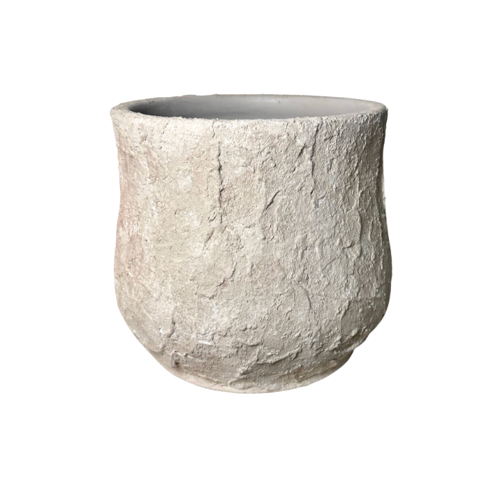 12" Tall Minimalist Hand-Painted & Textured Planter Pot with Drainage Hole - Cream Linen wash