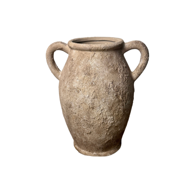 Rustic Hand-Painted Textured Amphora Vase 10" tall - Earth Brown