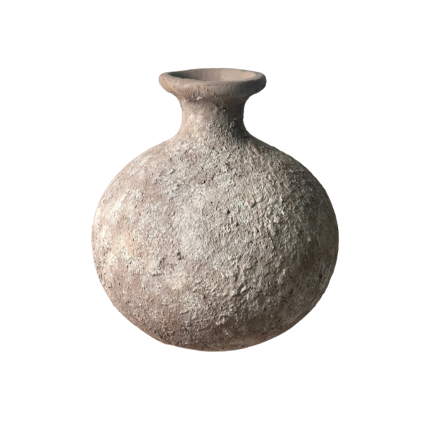 Rustic Hand-Painted Ceramic Round Bottle Vase 11" tall - Beige Wash
