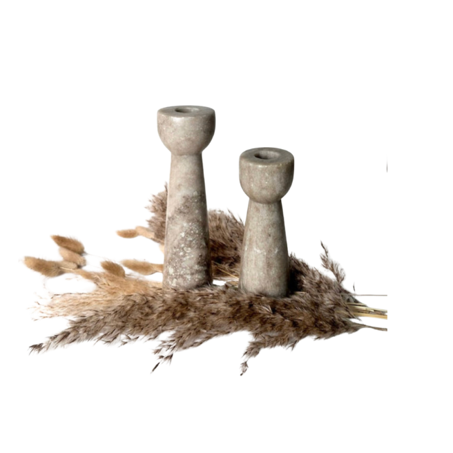 Set of 2 Marble Candle Holders (6x2x2" 8x2x2")  - Beige Brown