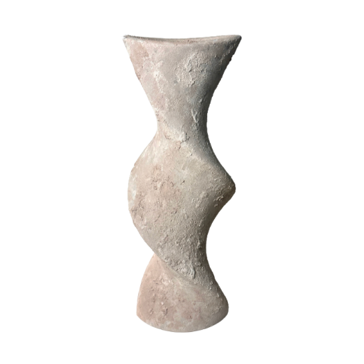 Minimalist Twisted Textured Hand-painted Ceramic Vase 16" Light Beige Wash