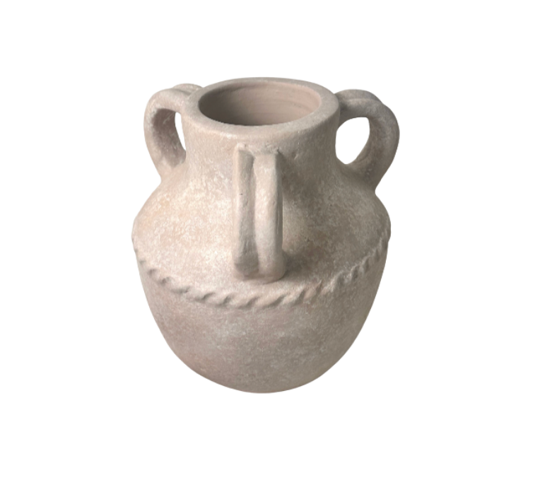 Greco Roman Style Hand-painted Ceramic Decorative Vase 9"  - Light Beige wash