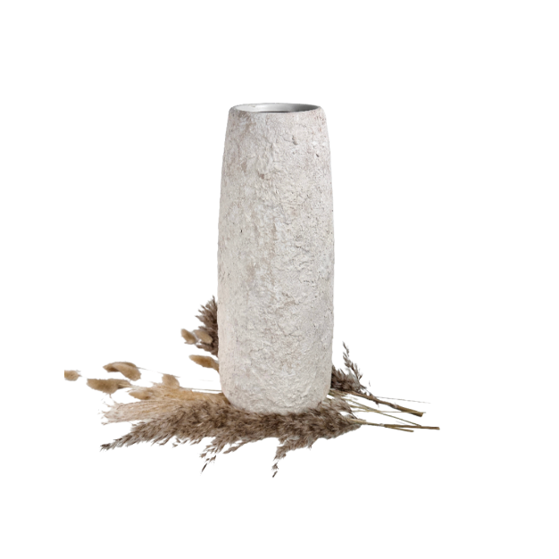 Minimalist Textured Hand-painted Ceramic Vase 15" tall - Cream Sand wash