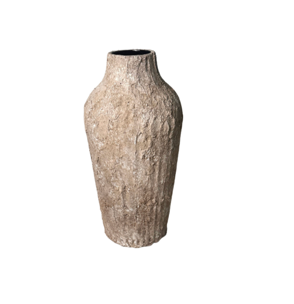 Rustic Textured Hand-Painted Ceramic Vase 13" tall - Light Earth Brown