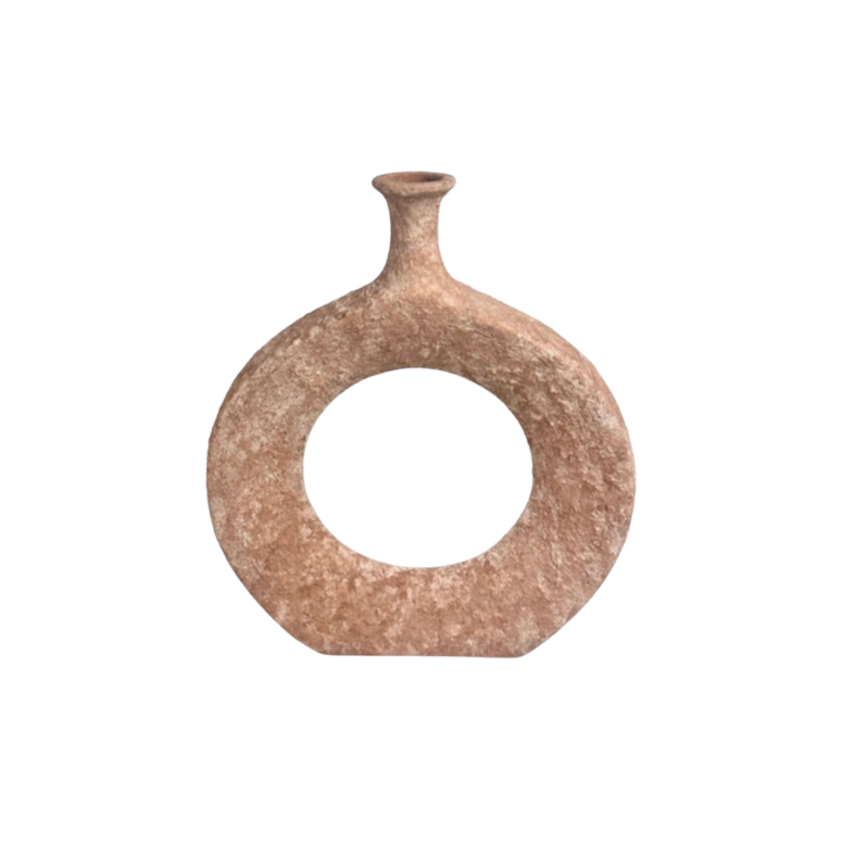 Terracotta Hand-Painted Textured Donut Metal Vase 12" tall