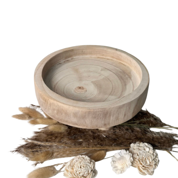 Boho Minimalist Rustic Paulownia Wood Tray 10" long- Beige