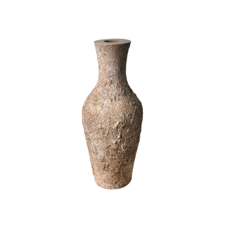 Rustic Hand-Painted Textured Wood Vase 12.5" tall - Earth Brown