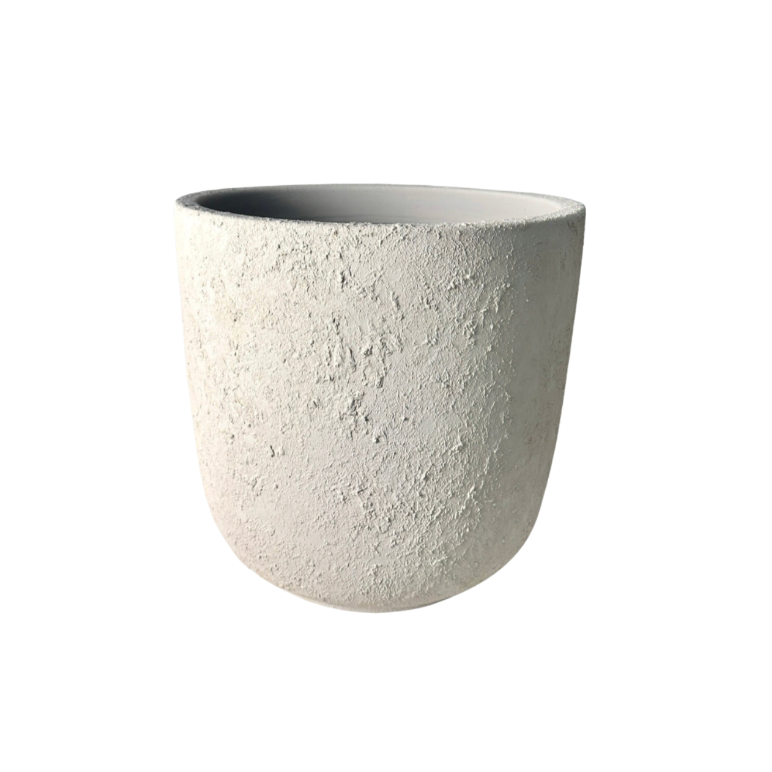 14" Tall Minimalist Hand-Painted & Textured Planter Pot with Drainage Hole - Cream
