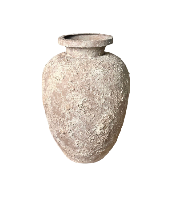 Rustic Italian Style Midcentury Large Textured Vase with a Classical Unshaped Form 12" tall - Beige wash