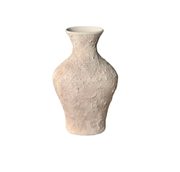 Minimalist Textured Hand-painted Ceramic Decorative Vase 11"  - Cream wash