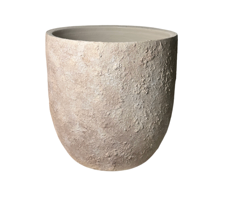 13.5" Minimalist Hand-Painted & Textured Planter Pot with Drainage Hole - Cream Sand Wash II